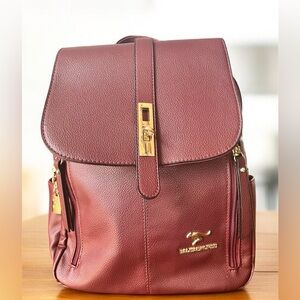 Balidaishuroo Burgundy Backpack w/Gold Details & Compartments (NWT)
